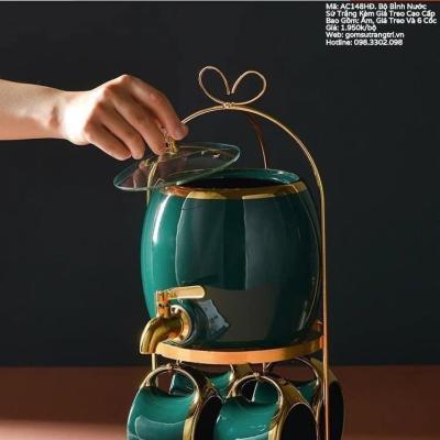 BỘ BÌNH NƯỚC SỨ TRẮNG KÈM GIÁ TREO CAO CẤP